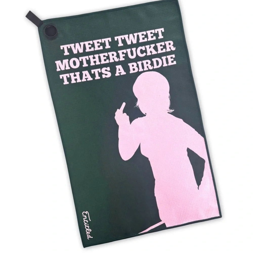 Entitled TWEET TWEET GOLF TOWEL WITH MAGNET Golf Fitness Green Pink funny
